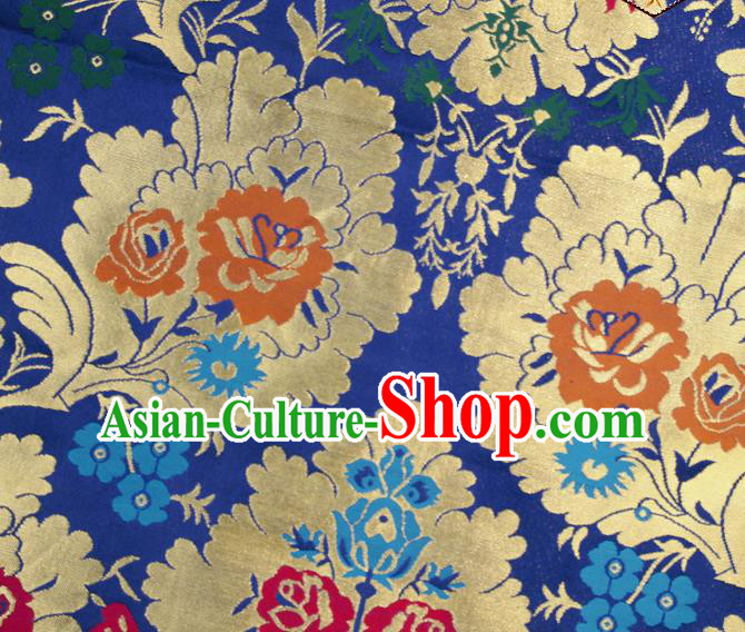 Asian Chinese Traditional Pattern Royalblue Brocade Tibetan Robe Satin Fabric Silk Material