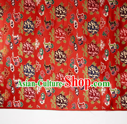 Asian Chinese Traditional Galsang Flower Pattern Red Brocade Tibetan Robe Satin Fabric Silk Material