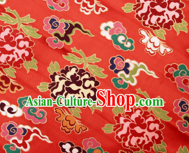Asian Chinese Traditional Galsang Flower Pattern Red Brocade Tibetan Robe Satin Fabric Silk Material