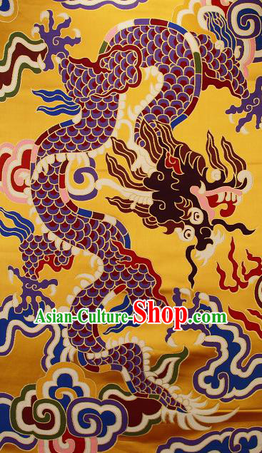 Asian Chinese Traditional Colorful Cloud Dragon Pattern Golden Brocade Tibetan Robe Satin Fabric Silk Material