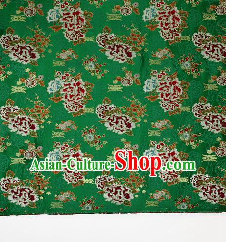 Asian Chinese Traditional Peony Plum Pattern Green Brocade Tibetan Robe Satin Fabric Silk Material