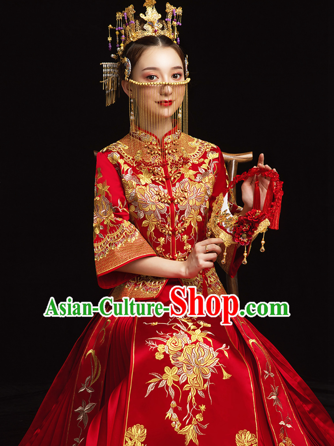 Chinese Classical Embroidered Phoenix Ancient Bride Wedding Dresses for Women