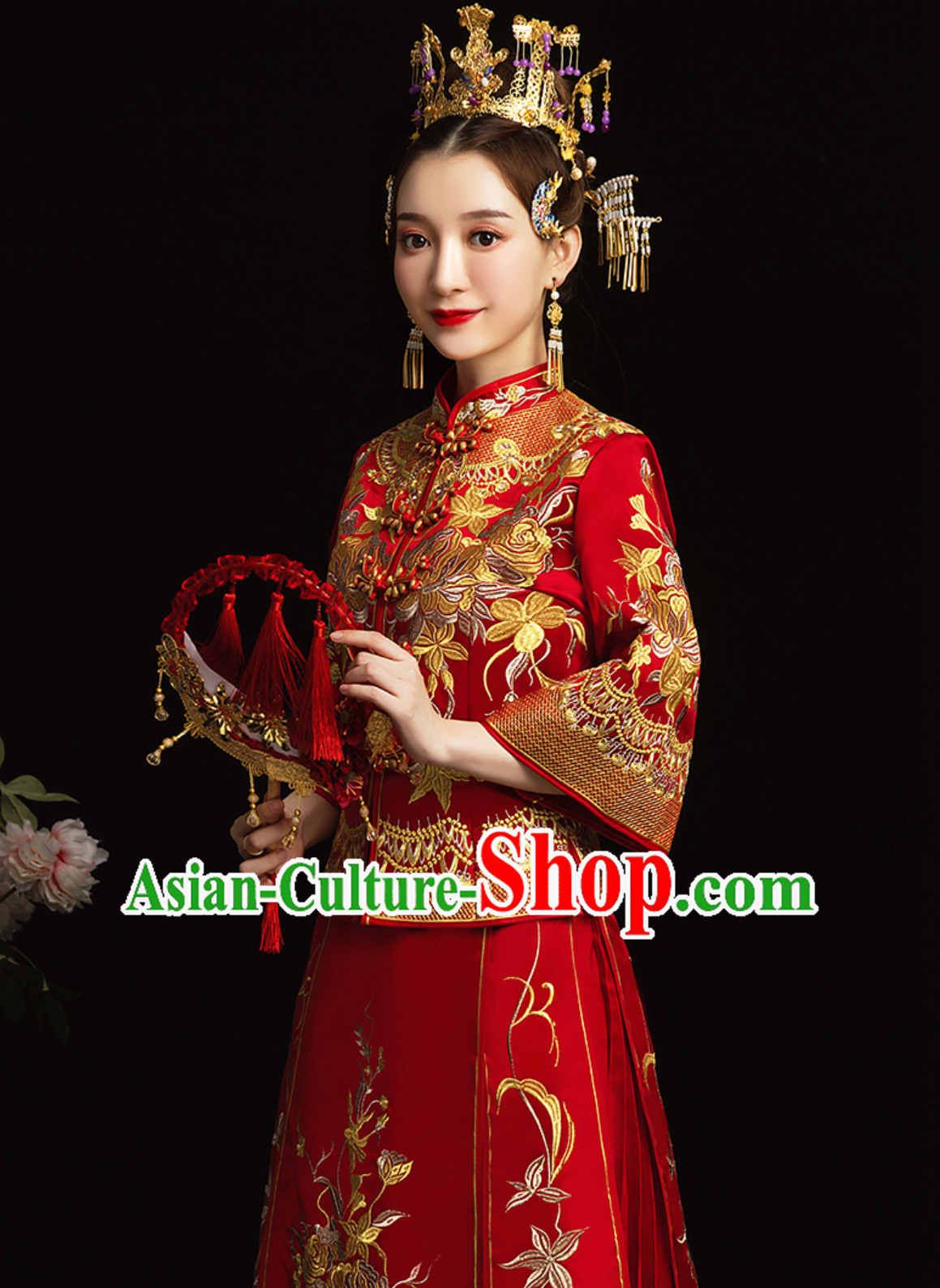 Chinese Classical Embroidered Phoenix Ancient Bride Wedding Dresses for Women