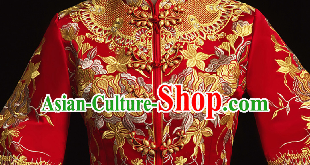 Chinese Classical Embroidered Phoenix Ancient Bride Wedding Dresses for Women