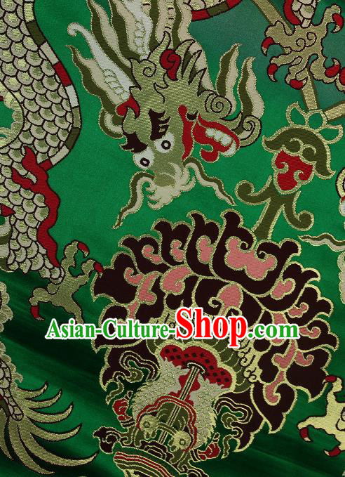 Asian Chinese Traditional Dragon Lotus Pattern Green Brocade Tibetan Robe Satin Fabric Silk Material