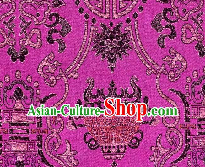 Asian Chinese Traditional Fish Lotus Pattern Rosy Brocade Tibetan Robe Satin Fabric Silk Material