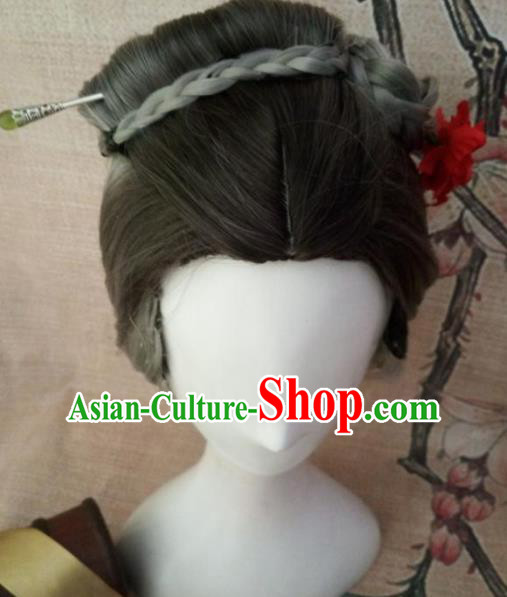 Chinese Traditional Cosplay Old Female Wigs Ancient Dowager Countess Wig Sheath Hair Accessories for Women