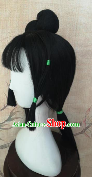 Chinese Traditional Cosplay The Legend Of White Snake Xiao Qing Wigs Ancient Swordswoman Wig Sheath Hair Accessories for Women