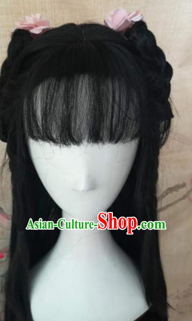 Chinese Traditional Cosplay Dragon Oath Zhong Ling Wigs Ancient Female Swordsman Wig Sheath Hair Accessories for Women