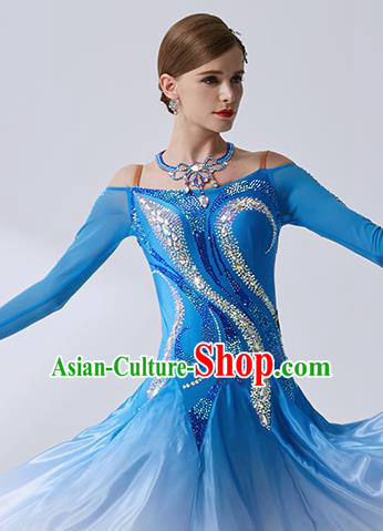 Top Grade Ballroom Dance Blue Dress Modern Dance International Latin Dance Costume for Women