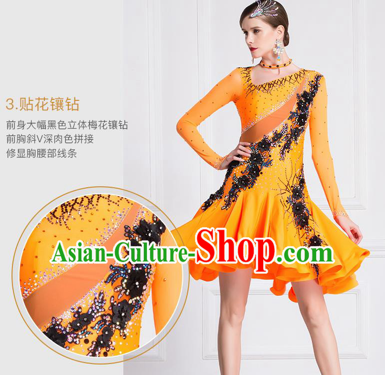 Top Grade Latin Dance Orange Dress Modern Dance International Ballroom Dance Costume for Women