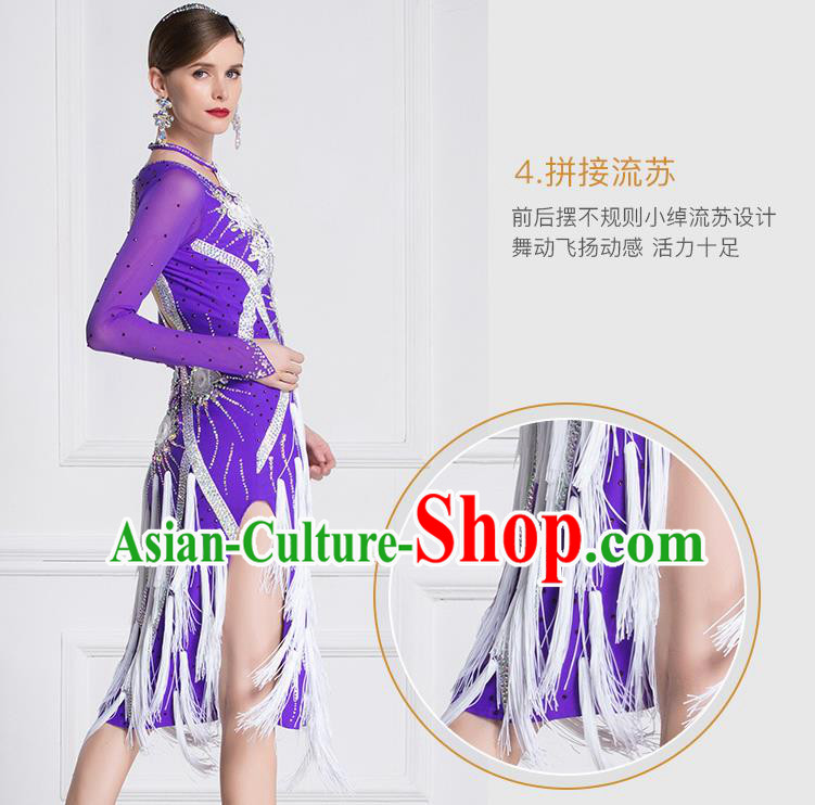 Top Grade Latin Dance Purple Dress Modern Dance International Ballroom Dance Costume for Women