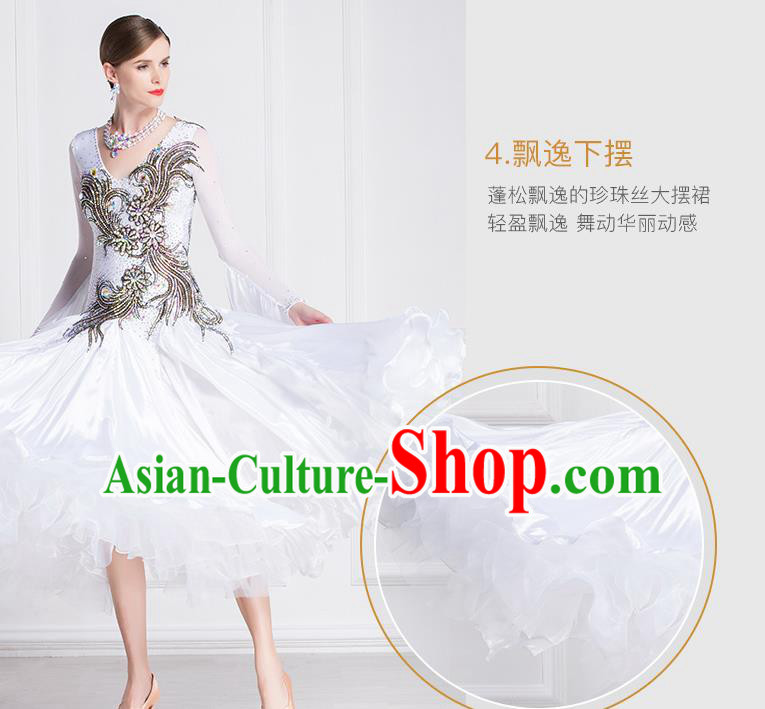 Top Grade Waltz Dance White Dress Ballroom Dance Modern Dance International Dance Costume for Women