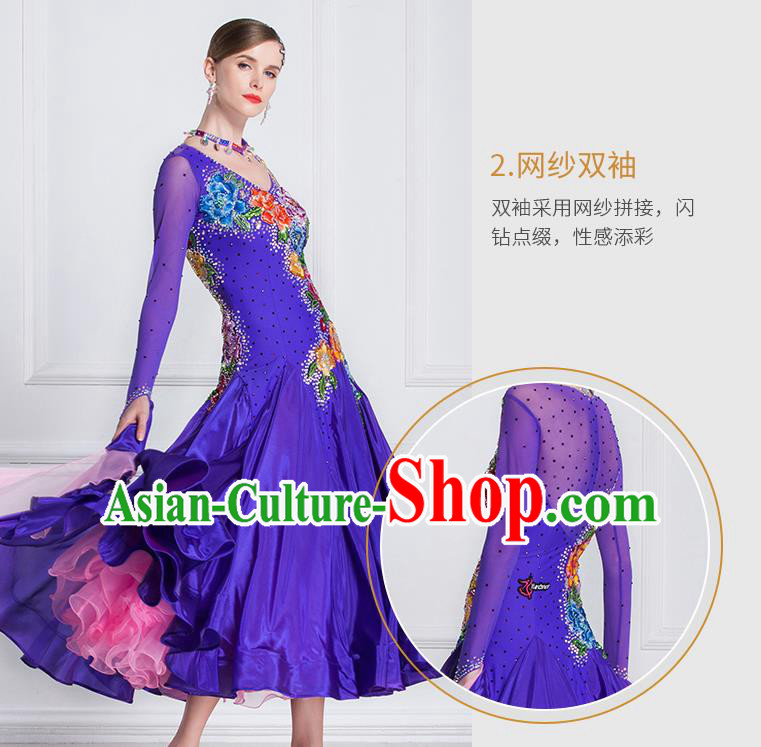 Professional Modern Dance Waltz Purple Dress International Ballroom Dance Competition Costume for Women