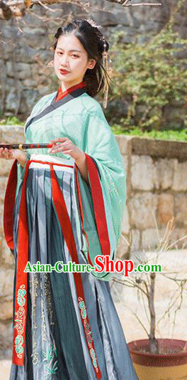 Traditional Chinese Jin Dynasty Imperial Consort Embroidered Green Dress Ancient Hanfu Court Replica Costumes for Women