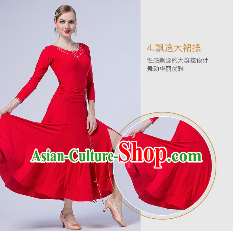 Professional Waltz Competition Red Dress Modern Dance International Ballroom Dance Costume for Women