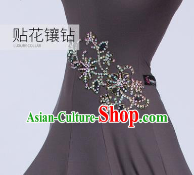 Professional Modern Dance Waltz Competition Grey Dress International Ballroom Dance Costume for Women