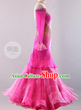 Professional Modern Dance Waltz Rosy Dress International Ballroom Dance Competition Costume for Women