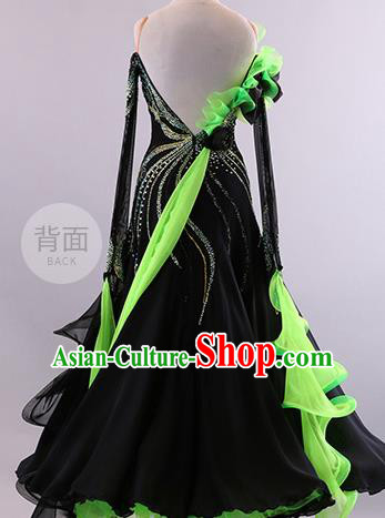 Professional Modern Dance Waltz Black Dress International Ballroom Dance Competition Costume for Women