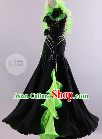Professional Modern Dance Waltz Black Dress International Ballroom Dance Competition Costume for Women