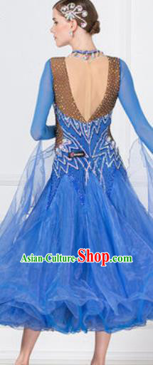 Professional Modern Dance Waltz Blue Dress International Ballroom Dance Competition Costume for Women