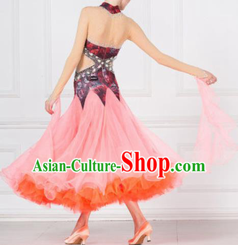 Professional Modern Dance Pink Dress Ballroom Dance International Waltz Competition Costume for Women