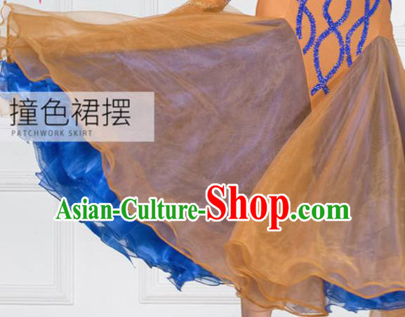 Professional Modern Dance Orange Dress Ballroom Dance International Waltz Competition Costume for Women
