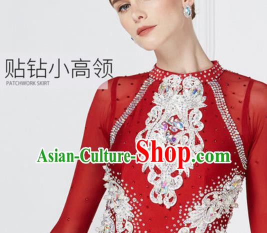 Professional Modern Dance Red Dress Ballroom Dance International Waltz Competition Costume for Women