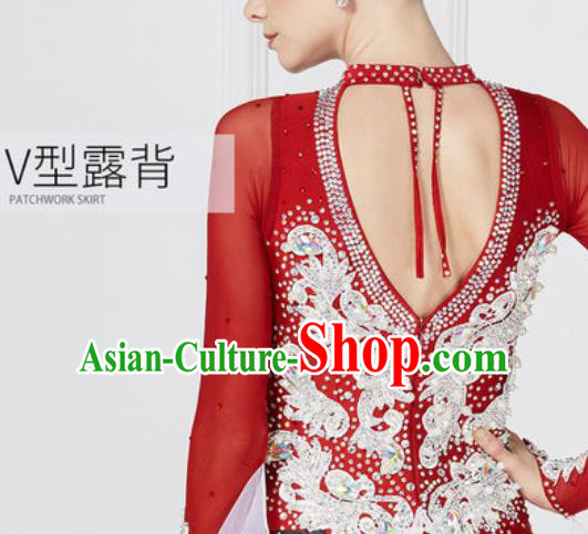 Professional Modern Dance Red Dress Ballroom Dance International Waltz Competition Costume for Women