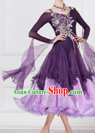 Professional Modern Dance Deep Purple Dress Ballroom Dance International Waltz Competition Costume for Women