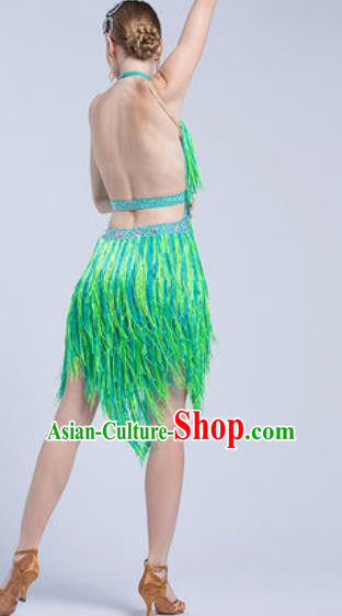 Top Latin Dance Competition Tassel Green Dress Modern Dance International Rumba Dance Costume for Women