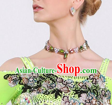Handmade Latin Dance Competition Green Crystal Necklet Modern Dance International Rumba Dance Necklace Accessories for Women