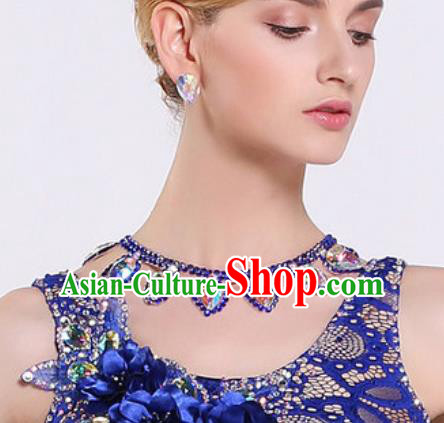Handmade Latin Dance Competition Blue Crystal Necklet Modern Dance International Rumba Dance Necklace Accessories for Women