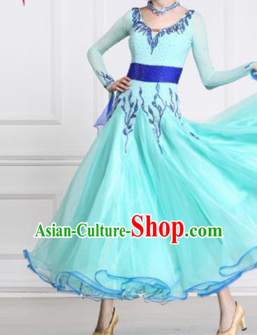 Professional Waltz Competition Modern Dance Light Blue Dress Ballroom Dance International Dance Costume for Women