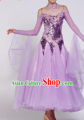 Professional Waltz Dance Lilac Sequins Dress Modern Dance Ballroom Dance International Dance Costume for Women