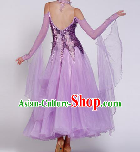 Professional Waltz Dance Lilac Sequins Dress Modern Dance Ballroom Dance International Dance Costume for Women