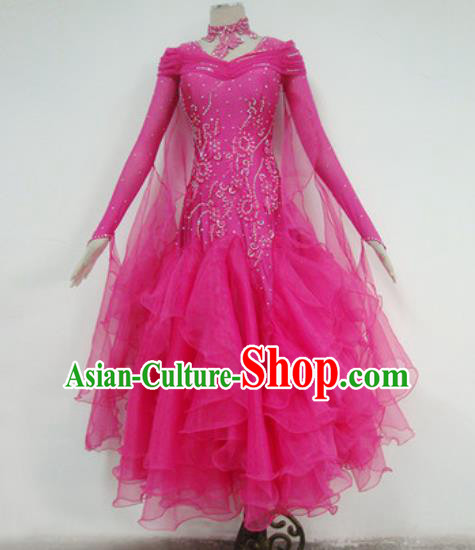 Professional Waltz Competition Rosy Dress Modern Dance Ballroom Dance International Dance Costume for Women
