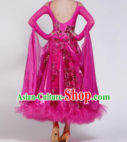Professional Waltz Dance Rosy Dress Modern Dance Ballroom Dance International Dance Costume for Women