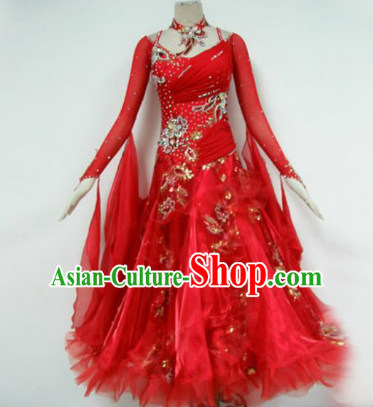 Professional Waltz Dance Red Dress Modern Dance Ballroom Dance International Dance Costume for Women