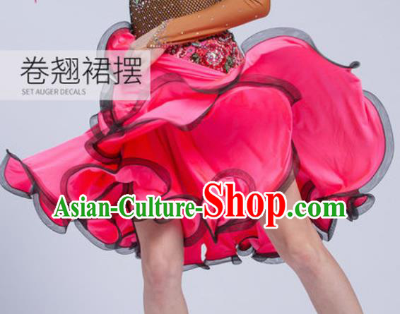 Professional Latin Dance Competition Rosy Short Dress Modern Dance International Rumba Dance Costume for Women