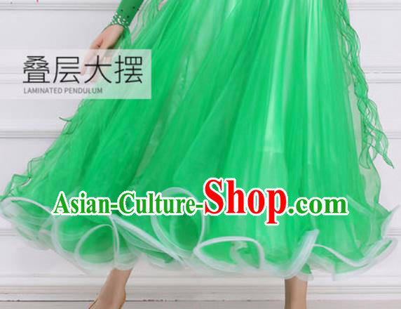Top Waltz Competition Modern Dance Diamante Green Dress Ballroom Dance International Dance Costume for Women