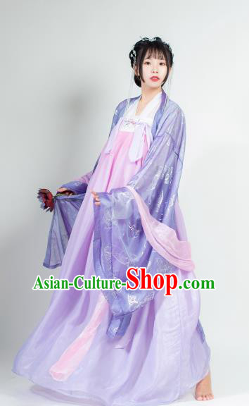 Ancient Chinese Tang Dynasty Purple Hanfu Dress Court Lady Historical Costumes for Women