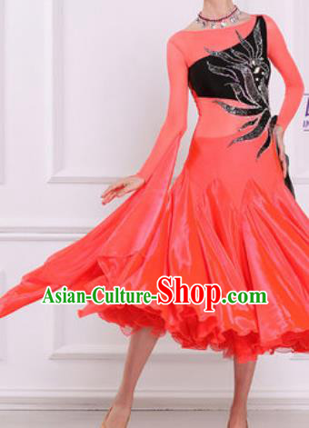 Top Waltz Competition Modern Dance Watermelon Red Dress Ballroom Dance International Dance Costume for Women