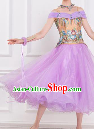 Top Waltz Competition Modern Dance Lilac Dress Ballroom Dance International Dance Costume for Women
