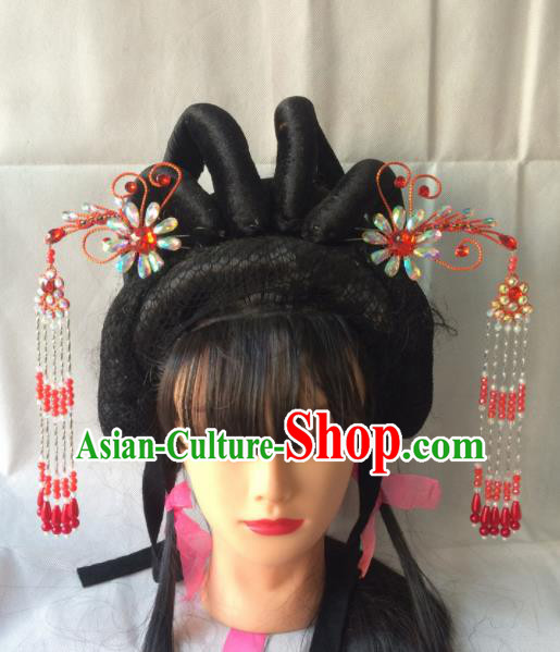 Chinese Beijing Opera Diva Red Phoenix Hairpins Traditional Peking Opera Princess Hair Accessories for Women