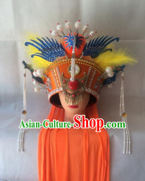 Chinese Beijing Opera Empress Orange Hat Traditional Peking Opera Queen Hair Accessories for Women
