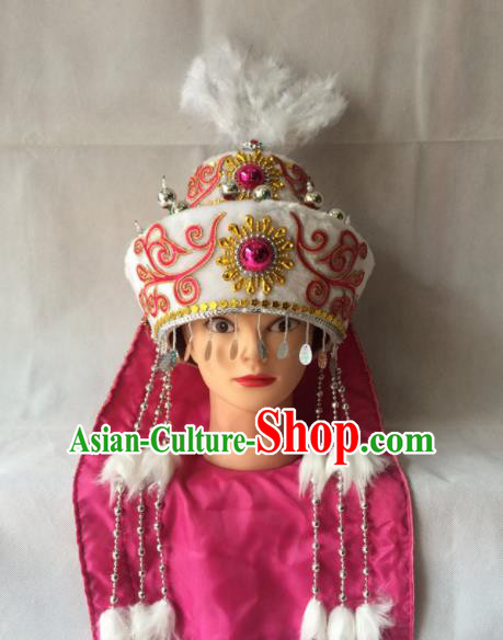 Chinese Beijing Opera Princess White Hat Traditional Peking Opera Diva Hair Accessories for Women