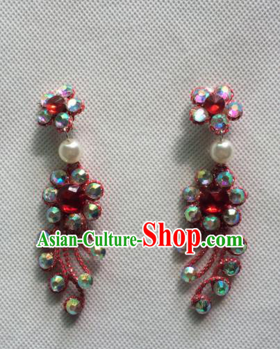 Chinese Beijing Opera Princess Red Earrings Traditional Peking Opera Diva Jewelry Accessories for Women