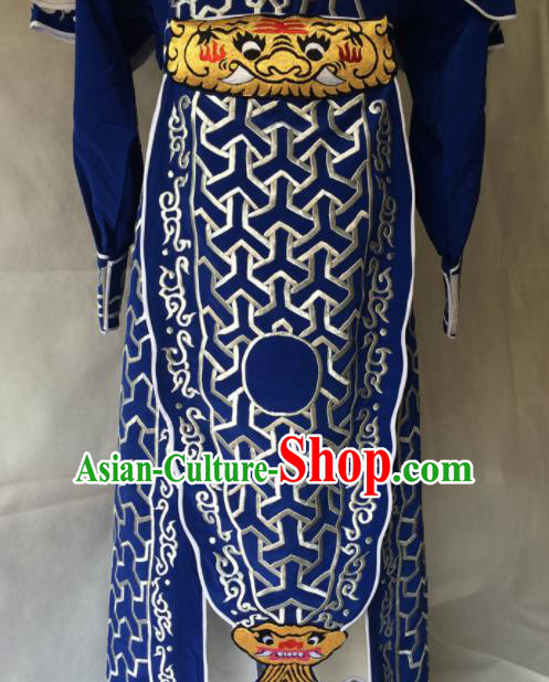 Chinese Beijing Opera Takefu Blue Clothing Traditional Peking Opera Soldier Costume for Men