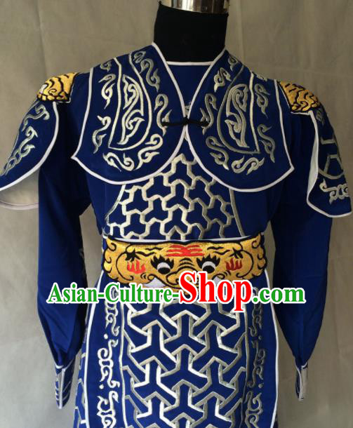 Chinese Beijing Opera Takefu Blue Clothing Traditional Peking Opera Soldier Costume for Men